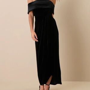 Lulus Velvet Maxi Elegant Black Off-the-Shoulder Dress